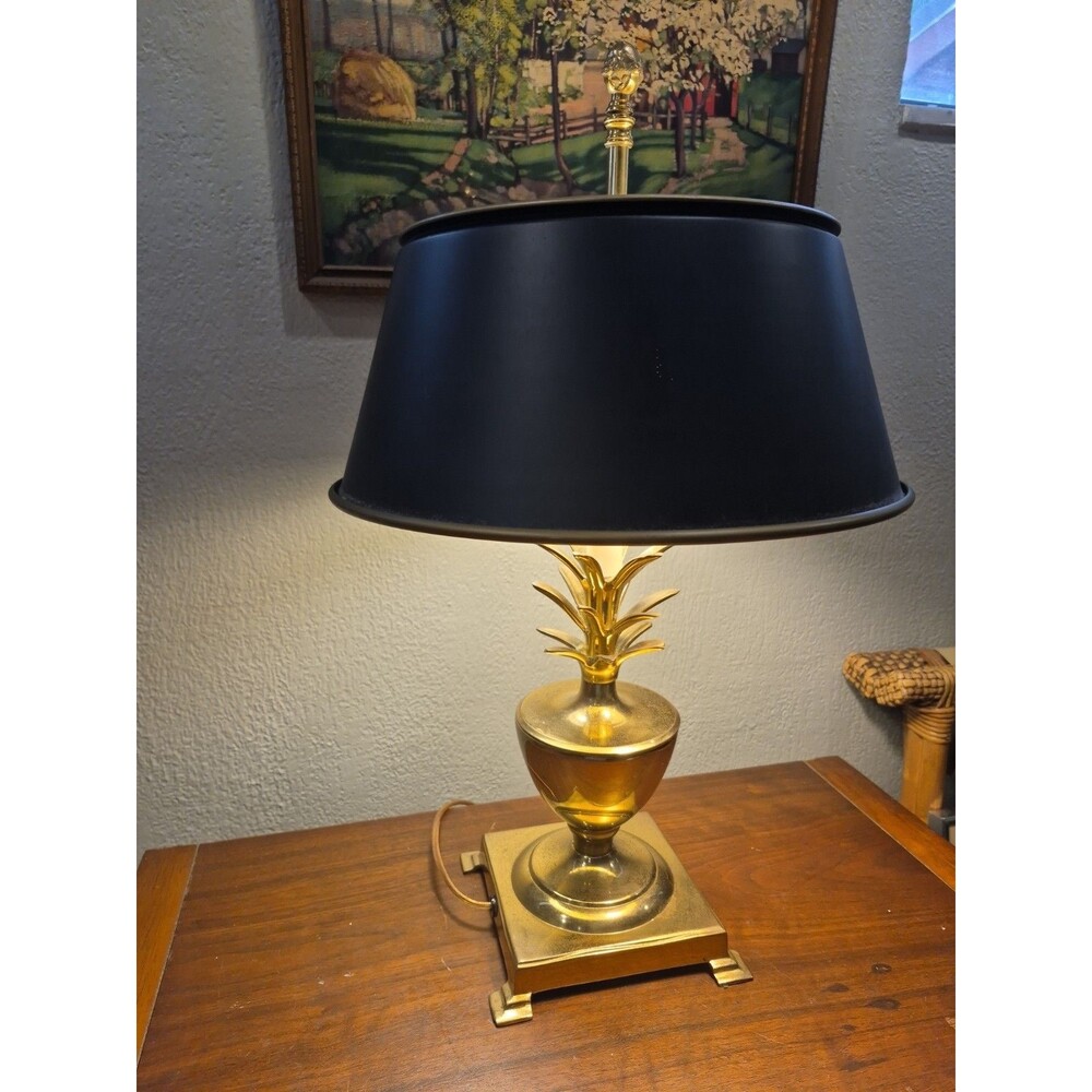 Eccentric Polished Brass Pineapple Lamp Table, Bouillotte Hollywood Regency, VTG
